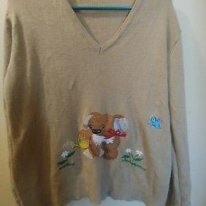 vintage embroidered sweater koala flowers